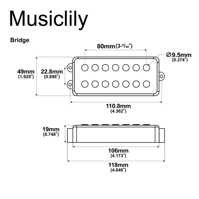 Dimensions of artec mmc6 ceramic soapbar style bass pickup bridge pickup 14 6k for 6 string musicman style bass mx3289bk