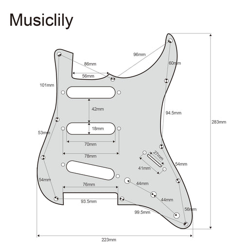 Dimensions of musiclily pro se st 60se pre wired sss pickguard with staggered alnico 5 pickups for strat style electric guitar mx3307p