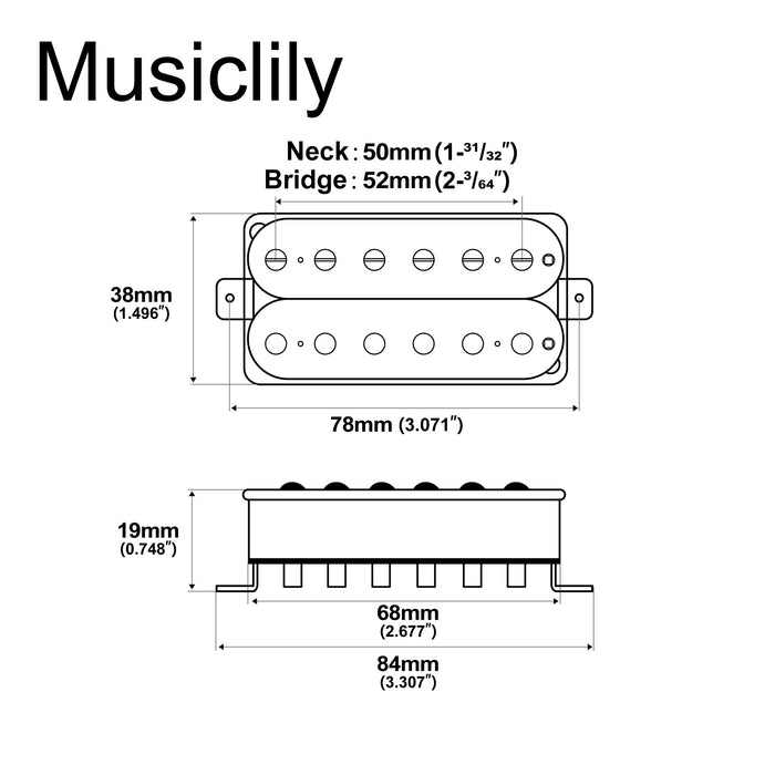 Dimensions of musiclily pro lp omha alnico 5 uncovered humbucker neck bridge pickups set 7 5k 16k for electric guitar mx3314bkmx3316bk