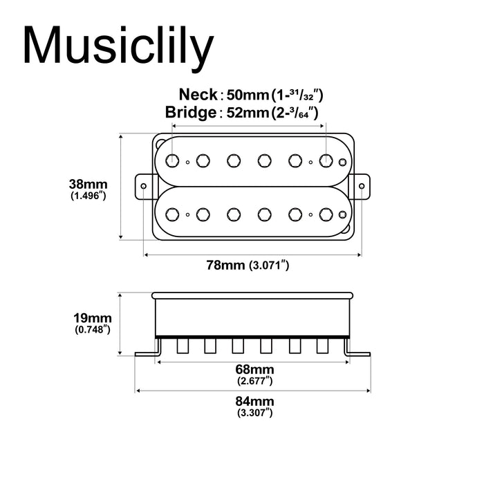 Dimensions of musiclily pro hh hexa alnico 5 uncovered adjustable hexagonal poles humbucker neck bridge pickups set 7 8k 16k for electric guitar mx3317bkmx3318bk