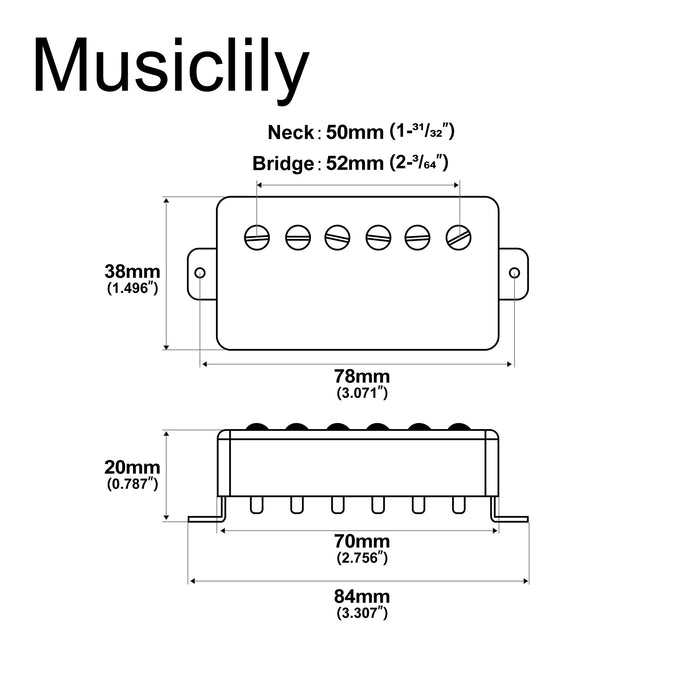 Dimensions of musiclily pro lp cmha alnico 5 covered humbucker neck bridge pickups set 7 5k 16k for lp style electric guitar mx3319bkmx3320bk