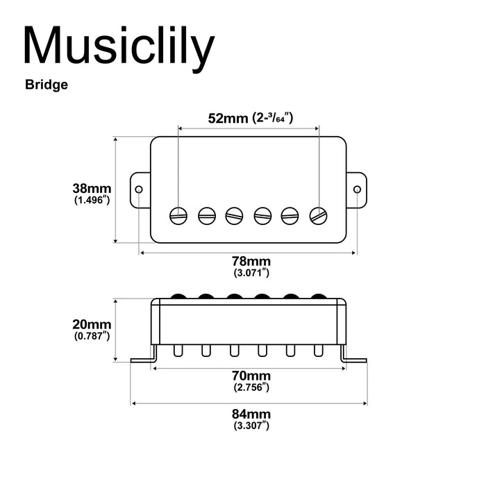 Dimensions of musiclily pro lp cmha alnico 5 covered humbucker bridge pickup 16k for lp style electric guitar mx3320bk