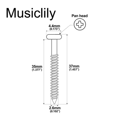 Dimensions of musiclily ultra 2 6 35mm stainless steel pickup mounting screws for jb pb p90 jm style electric guitar bass pickup mx3328 10p