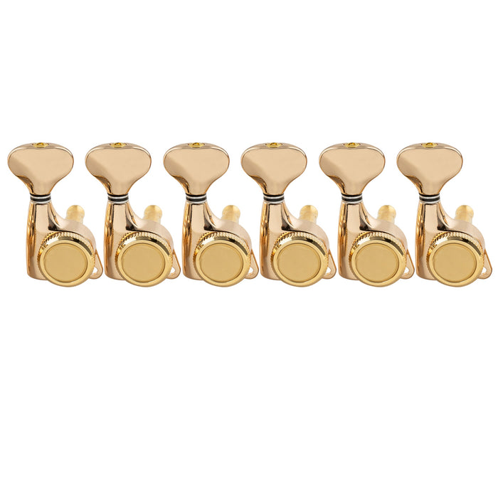 musiclily pro 6 in line 18 1 ratio full sealed locking machine heads tuners tuning pegs keys with g style button 45 degree screw for strat tele style electric guitar mx3341 6p, gold