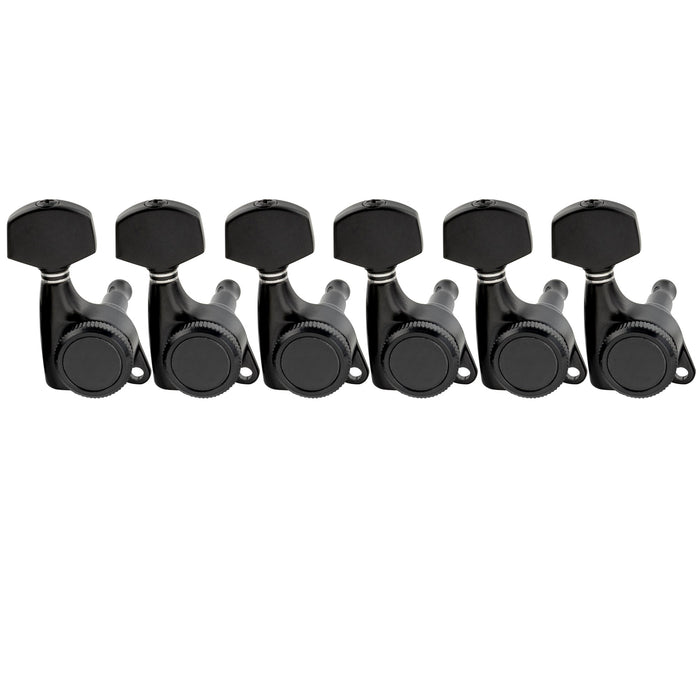 musiclily pro 6 in line 18 1 ratio full sealed locking machine heads tuners tuning pegs keys with hex button 45 degree screw for strat tele style electric guitar mx3343 6p, black