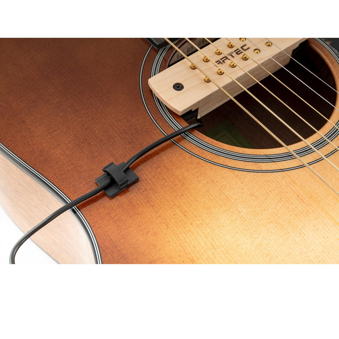 Usage show of musiclily basic 19x14mm self adhesive wire clips for acoustic guitar pickup mounting mx3352 10