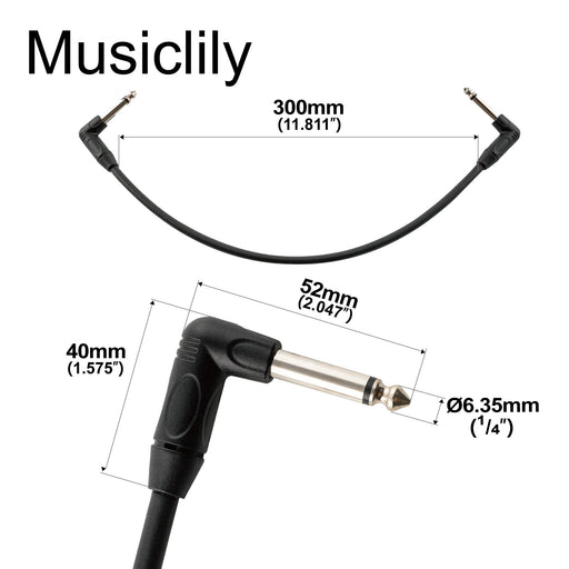 Dimensions of musiclily pro 30cm guitar effect pedal patch cables ts cable with right angle 1 4 inch 6 35mm mono plugs mx3370 5p