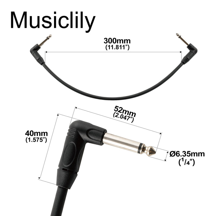 Dimensions of musiclily pro 30cm guitar effect pedal patch cables ts cable with right angle 1 4 inch 6 35mm mono plugs mx3370 5p