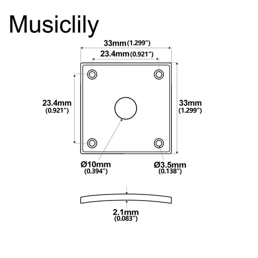Dimensions of musiclily pro plastic curved jack plate square jackplates 10mm hole for epiphone lp sg style electric guitar mx3389bk 2