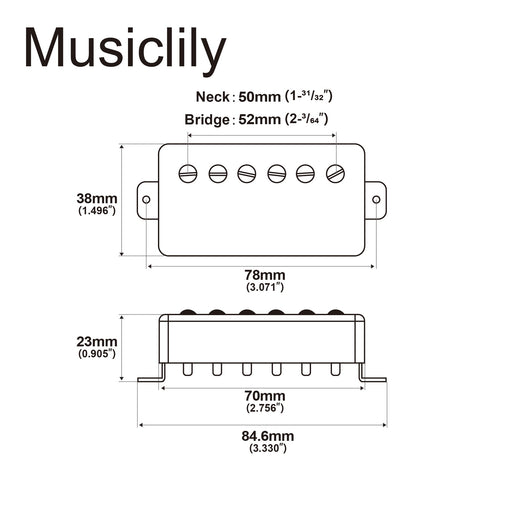 Dimensions of the revival pickups rph3 alnico ii covered humbucker neck bridge pickups set for electric guitar mx3392nkmx3393nk