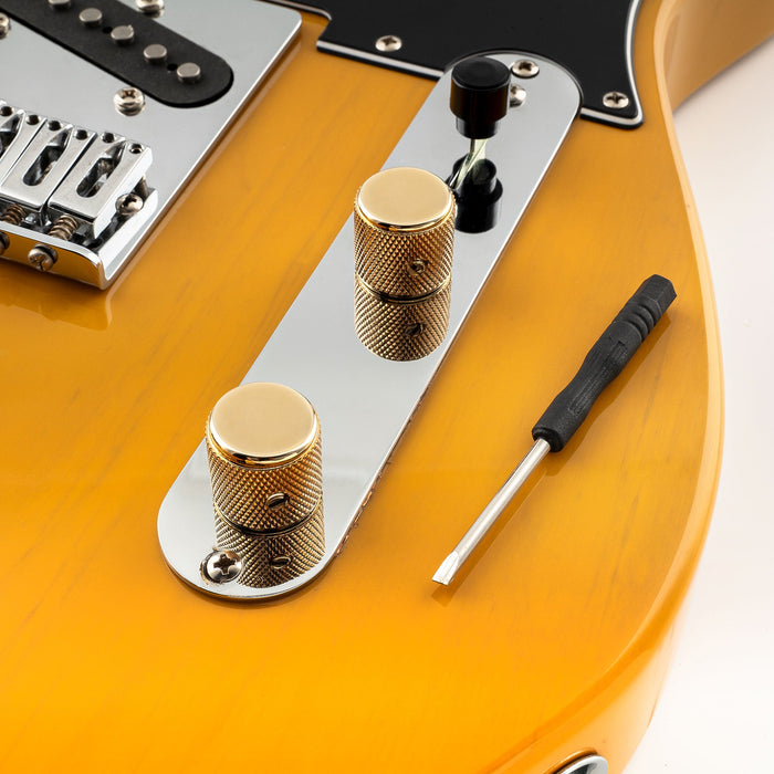 musiclily pro 1 4 inch aluminum flat top universal fitting potentiometer control knob with set screw for fender mexico player tele style electric guitar mx3404, gold