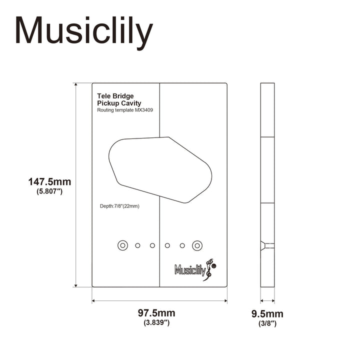 Dimensions of musiclily pro cnc accurate acrylic bridge pickup routing template for standard tele guitar body mx3409