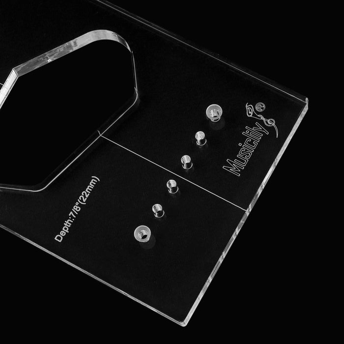 detail of musiclily pro cnc accurate acrylic bridge pickup routing template for standard tele guitar body mx3409
