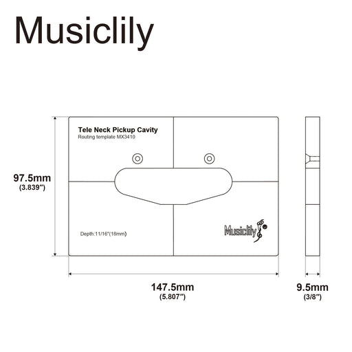 Dimensions of musiclily pro cnc accurate acrylic neck pickup routing template for standard tele guitar body mx3410