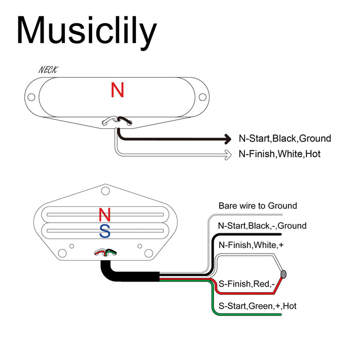 Musiclily Pro TL-DPHA Set di Pickups Singolo Coil e Humbucker MX3423CRMX3244BK Diagramma di Cablaggio