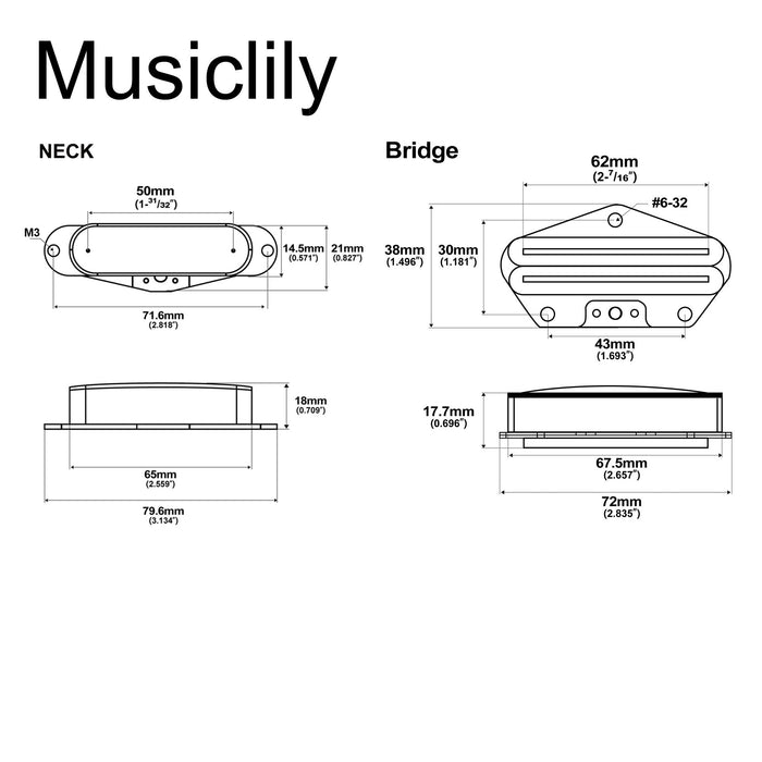Musiclily Pro TL-DPHA Conjunto de Captadores Single Coil e Humbucker MX3423CRMX3244BK Diagrama de Fiação