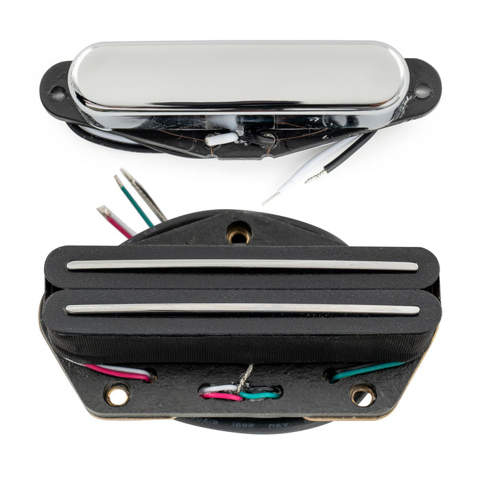 detail of musiclily pro tl dpha alnico 5 single coil pickup and rail blade single coil sized humbucker neck bridge pickups set 8k 12 8k for tele style electric guitar mx3423mx3244p