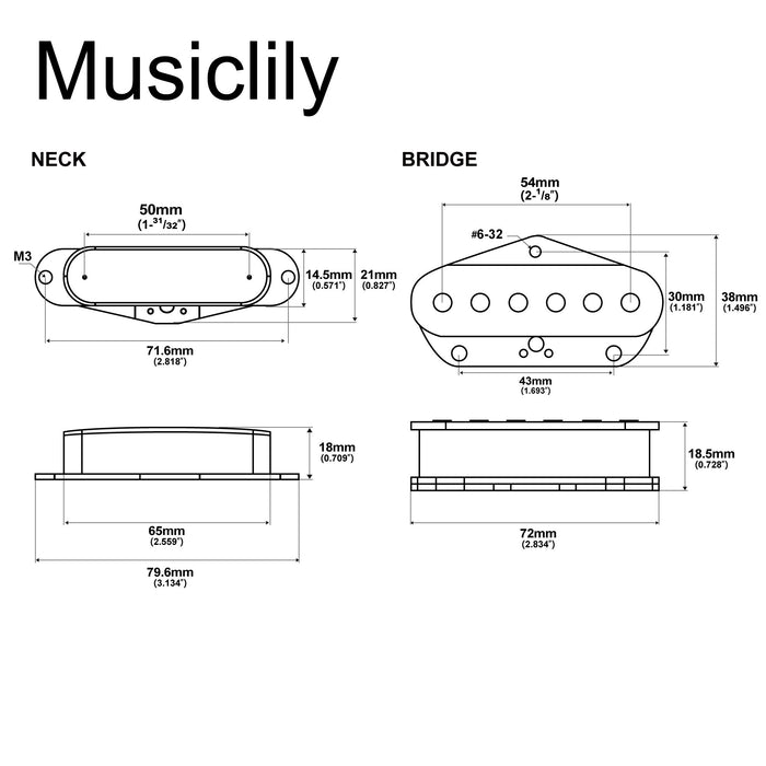Musiclily Pro TL-60S Alnico 5 Single Coil Neck Bridge Pickups Set for Tele Style Electric Guitar