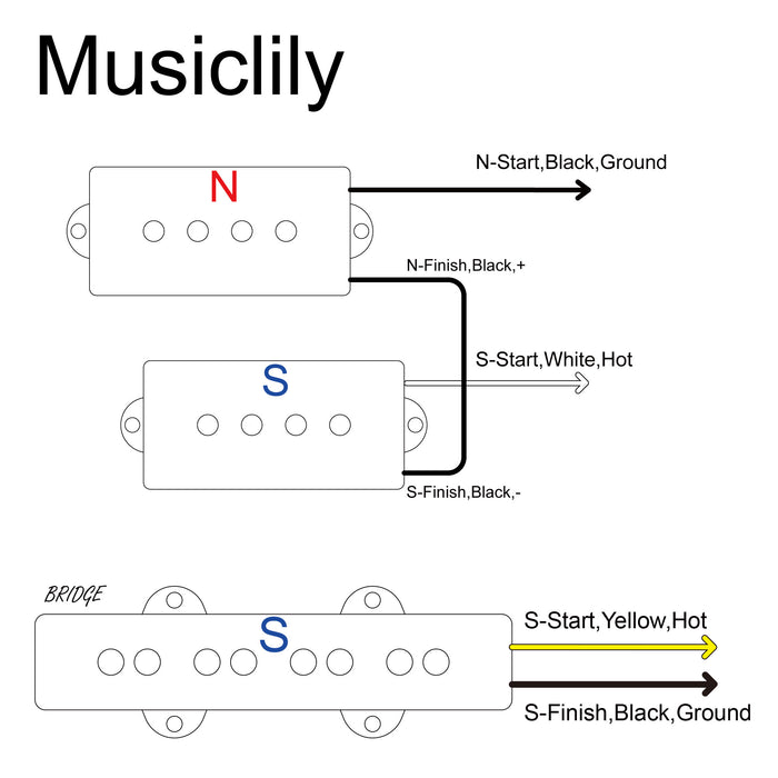 Schaltplan für Musiclily Pro PJB-6070S Single Coil Hals- und Steg-Pickups MX3426BKMX3428BK