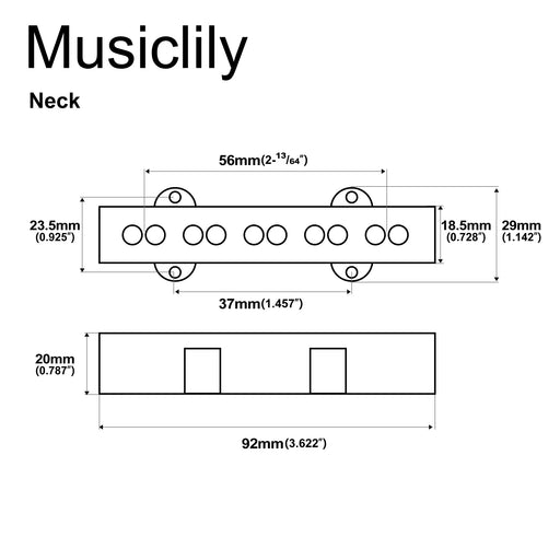 Dimensions of musiclily pro jb 70s alnico 5 single coil neck pickup 8 3k for jazz bass style bass mx3427bk