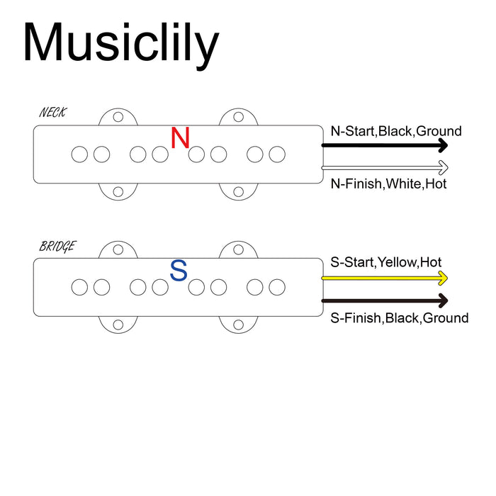 Musiclily Pro JB-70S Alnico 5 Single Coil Neck Bridge Pickups MX3427BK MX3428BK Schaltplan