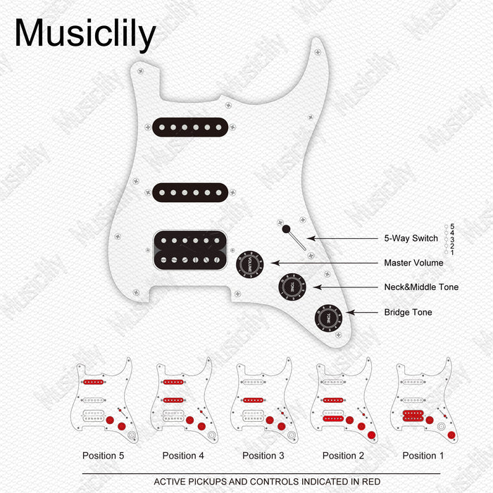 Dimensions of musiclily pro se st hss 60se pre wired pickguard with alnico 5 pickups 5 way switch for strat style electric guitar mx3435p