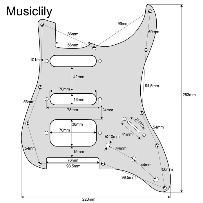 Dimensions of musiclily pro se st hss 60se pre wired pickguard with alnico 5 pickups 5 way switch for strat style electric guitar mx3435p