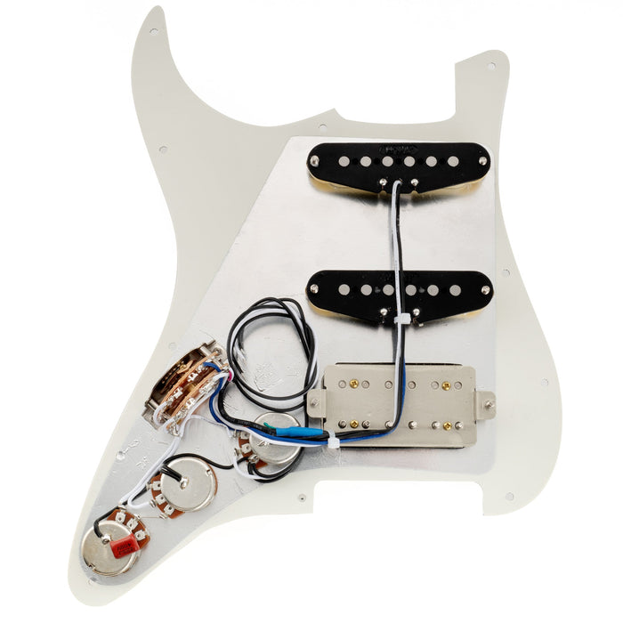 musiclily pro se st hss 60se pre wired pickguard with alnico 5 pickups 5 way switch for strat style electric guitar mx3435p, aged white