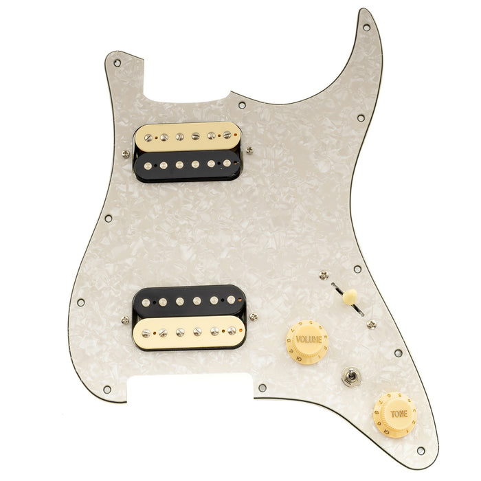 Musiclily Pro-SE ST-HH-OMHA 配線済みキット ピックガード アルニコ5ハムバッカーとミニトグルスイッチ Stratストラトエレキギター用 4プライ エイジドホワイトパール