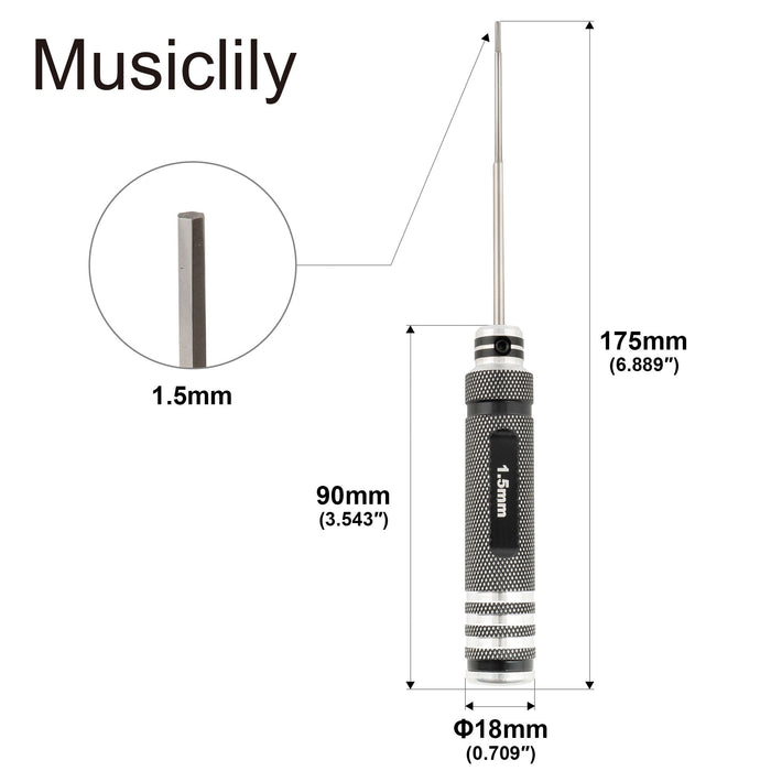 Dimensions of musiclily pro high speed steel metric 1 5mm hex screwdriver hex key wrench for guitar bass bridge saddles or knobs adjustment mx3446