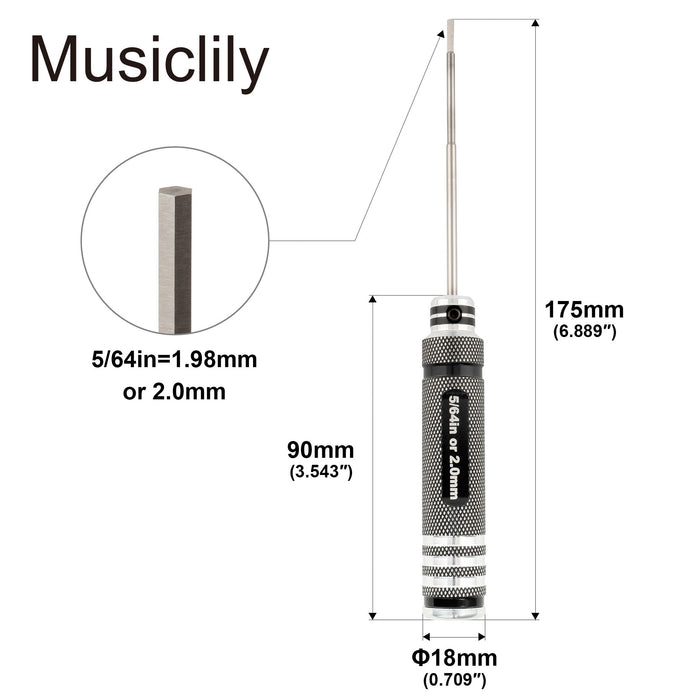 Dimensions of musiclily pro high speed steel 5 64 inch or metric 2mm hex screwdriver hex key wrench for guitar bass bridge saddles or knobs adjustment mx3448
