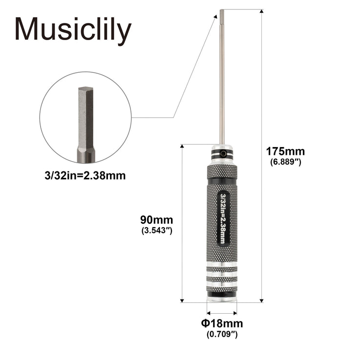 Dimensions of musiclily pro high speed steel 3 32 inch hex screwdriver hex key wrench for guitar bass bridge saddles or knobs adjustment mx3449