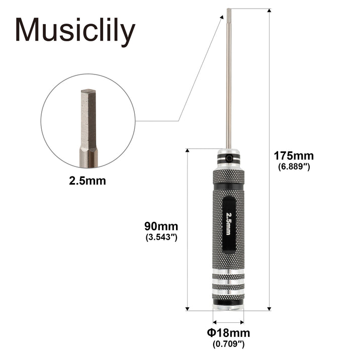 Dimensions of musiclily pro high speed steel metric 2 5mm hex screwdriver hex key wrench for guitar bass bridge saddles or knobs adjustment mx3450