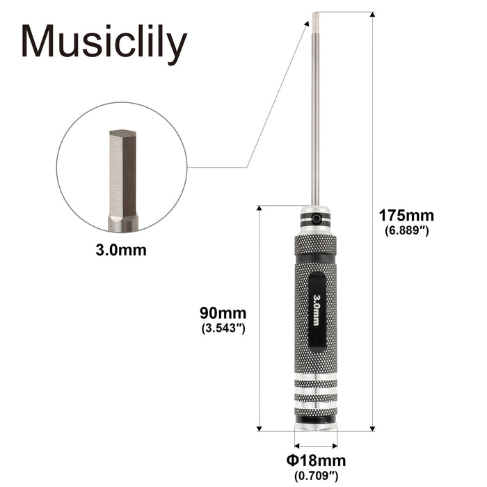 Dimensions of musiclily pro high speed steel metric 3mm hex screwdriver hex key wrench for guitar bass bridge saddles or knobs adjustment mx3451
