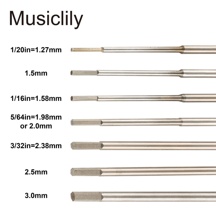 Dimensions of musiclily pro high speed steel 7pcs hex screwdrivers hex keys wrenches set for guitar bass bridge saddles or knobs adjustment mx3452