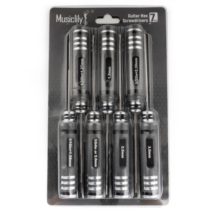 musiclily pro high speed steel 7pcs hex screwdrivers hex keys wrenches set for guitar bass bridge saddles or knobs adjustment mx3452 detailed image