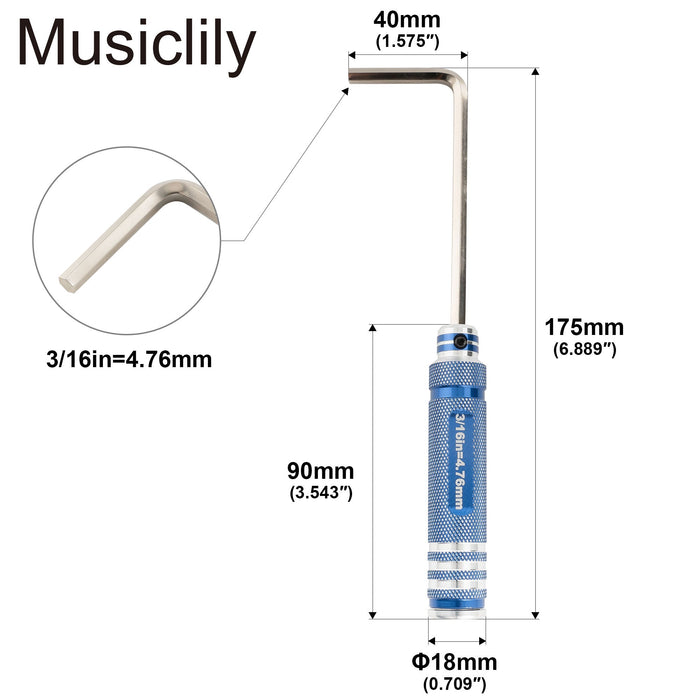 Dimensions of musiclily pro hardened steel 3 16 inch allen key hex wrench for guitar bass truss rod adjustment mx3463mx3468