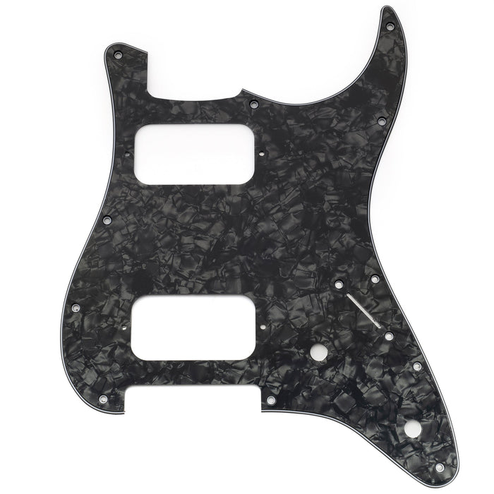 musiclily pro 11 holes st hh guitar pickguard with round corner uncovered humbucker 2 pot layout for fender squier strat style electric guitar mx3481p, black pearl