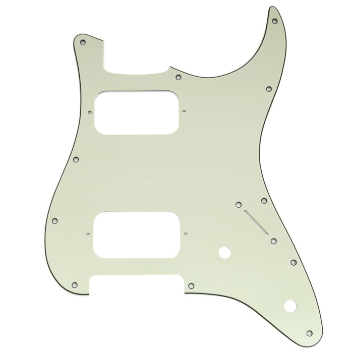musiclily pro 11 holes st hh guitar pickguard with round corner uncovered humbucker 2 pot layout for fender squier strat style electric guitar mx3481p, mint green