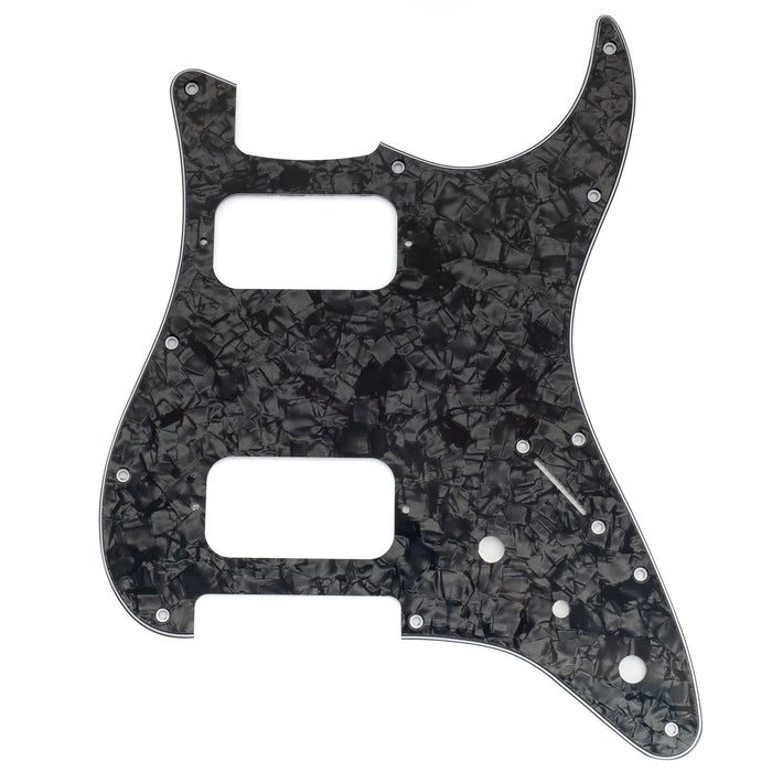 musiclily pro 11 holes st hh guitar pickguard with round corner uncovered humbucker 2 pot mini switch layout for fender squier strat style electric guitar mx3484p, black pearl