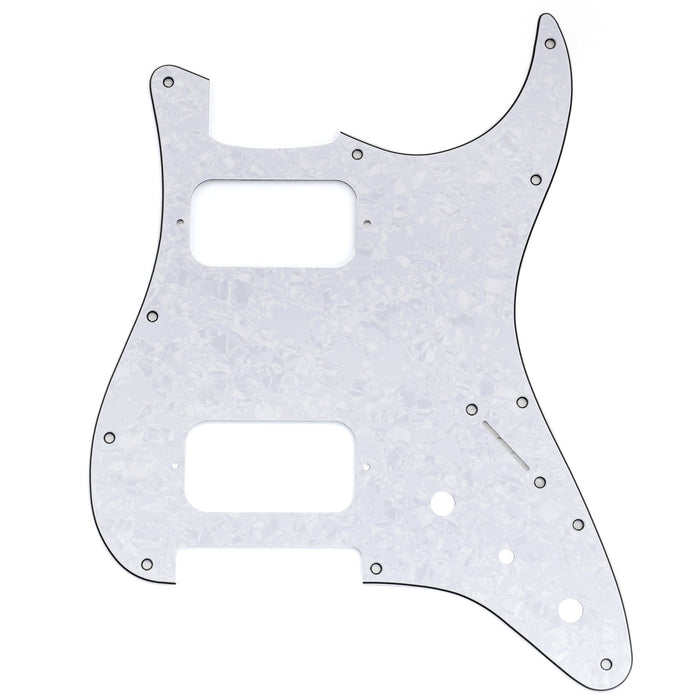 musiclily pro 11 holes st hh guitar pickguard with round corner uncovered humbucker 2 pot mini switch layout for fender squier strat style electric guitar mx3484p, white pearl
