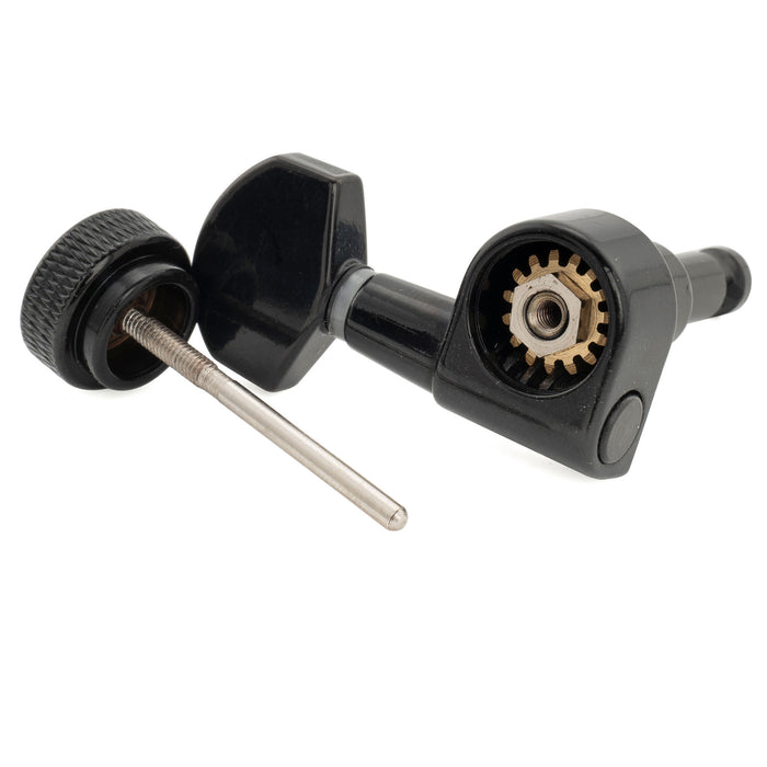 musiclily pro 6 in line 15 1 ratio 2 pin full sealed locking machine heads tuners tuning pegs keys with hex button for sq strat tele style electric guitar mx3491 6p, black