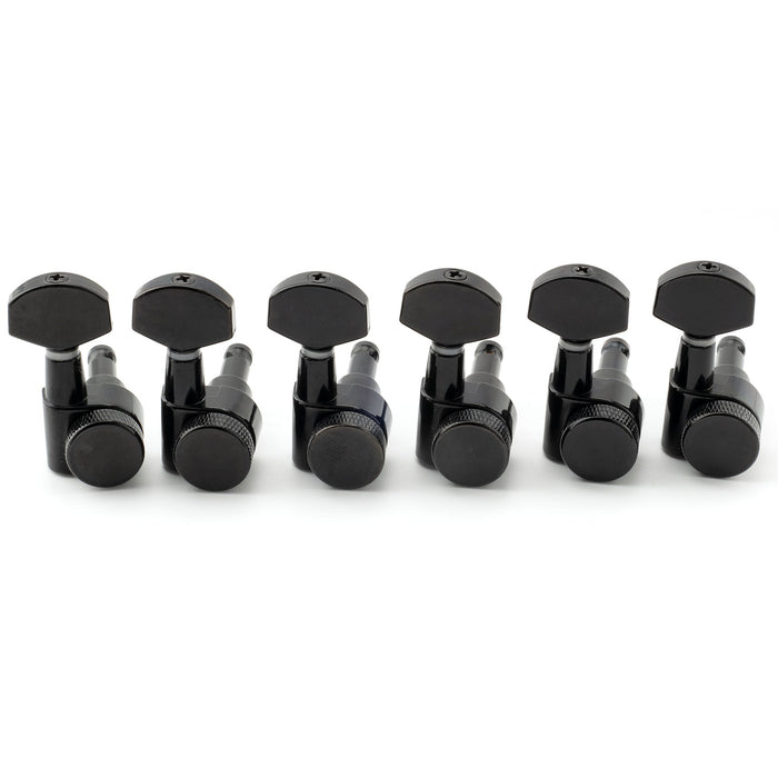 musiclily pro 6 in line 15 1 ratio 2 pin full sealed locking machine heads tuners tuning pegs keys with hex button for sq strat tele style electric guitar mx3491 6p, black