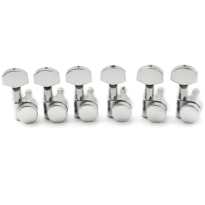 musiclily pro 6 in line 15 1 ratio 2 pin full sealed locking machine heads tuners tuning pegs keys with hex button for sq strat tele style electric guitar mx3491 6p, chrome