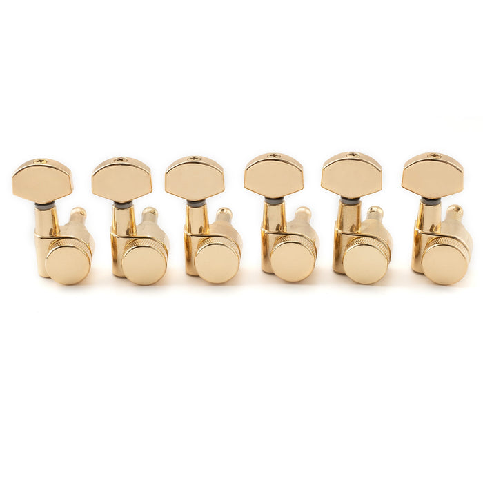 musiclily pro 6 in line 15 1 ratio 2 pin full sealed locking machine heads tuners tuning pegs keys with hex button for sq strat tele style electric guitar mx3491 6p, gold