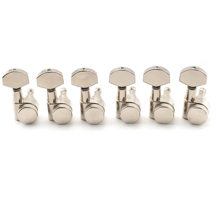 musiclily pro 6 in line 15 1 ratio 2 pin full sealed locking machine heads tuners tuning pegs keys with hex button for sq strat tele style electric guitar mx3491 6p, nickel