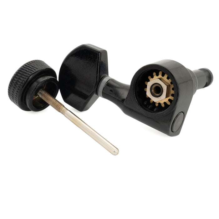 musiclily pro 6 in line 15 1 ratio 1 pin full sealed locking machine heads tuners tuning pegs keys with hex button for sq strat tele style electric guitar mx3492 6p, black