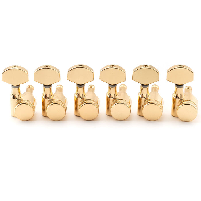 musiclily pro 6 in line 15 1 ratio 1 pin full sealed locking machine heads tuners tuning pegs keys with hex button for sq strat tele style electric guitar mx3492 6p, gold