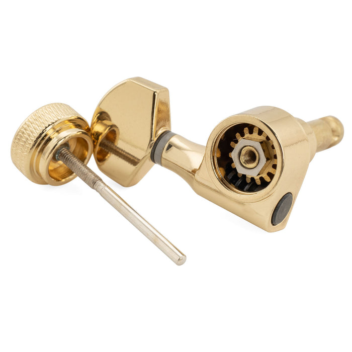 ミュージックリリー Pro R15J 6インライン 15:1比率 1ピン 完全密封ロック式マシンヘッド チューナー チューニングペグ キー ヘックスボタン付き SQスタイル ストラトキャスター/テレキャスター 電気ギター用