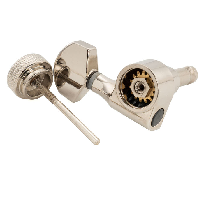 ミュージックリリー Pro R15J 6インライン 15:1比率 1ピン 完全密封ロック式マシンヘッド チューナー チューニングペグ キー ヘックスボタン付き SQスタイル ストラトキャスター/テレキャスター 電気ギター用